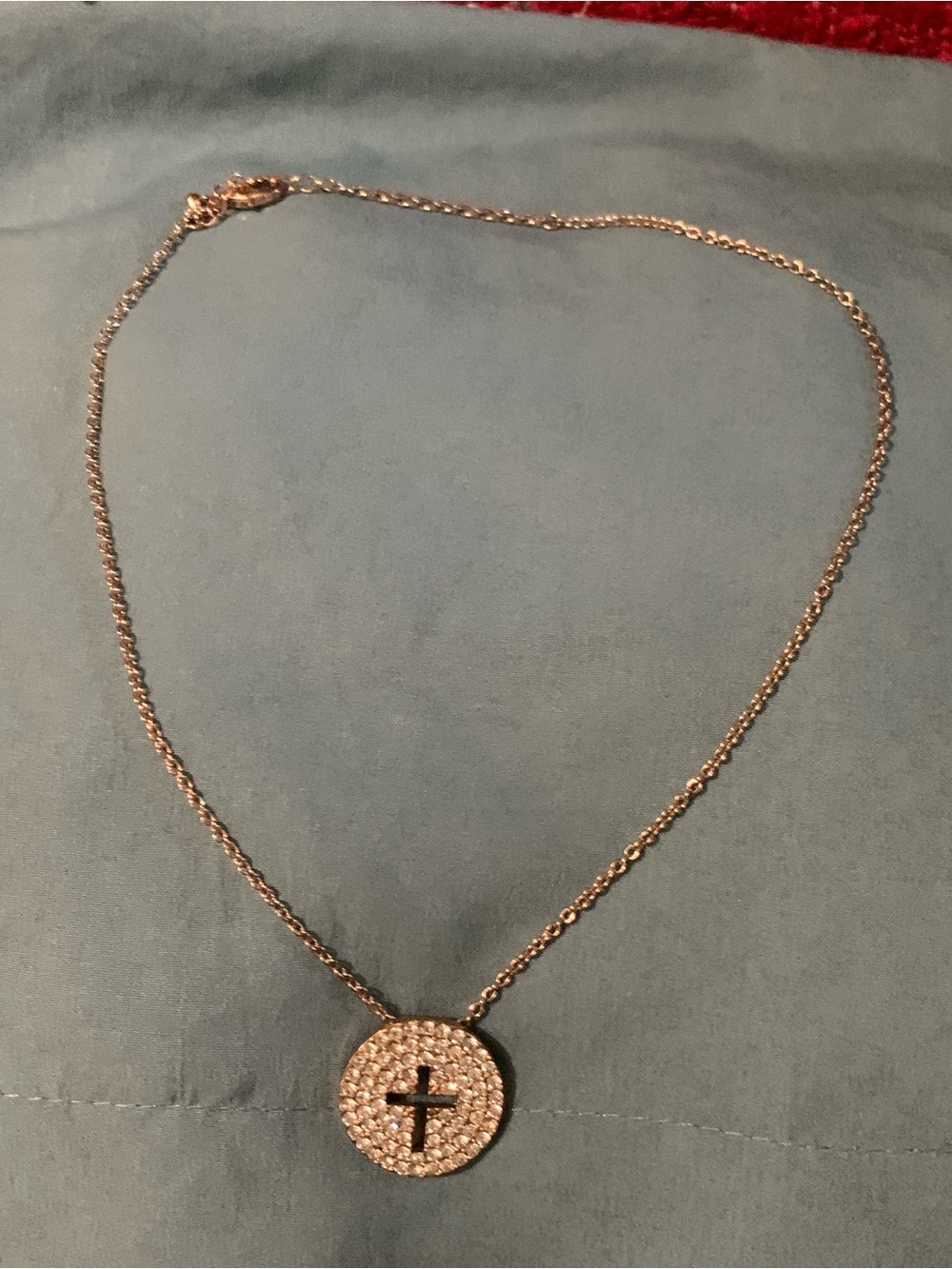 Park Lane Rose Gold-Tone Circle Cross Pendant Necklace with Rhinestones